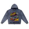DTG print Knitted Denim Zip-Up Hoodie Demon Nascar Brother Print Zipper Hoodies  