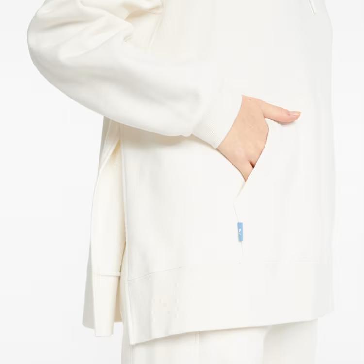 Puma Solid Color Kangaroo Pocket Drawstring Hoodie Long Sleeve Sweatshirt Women Tops White 533421-65