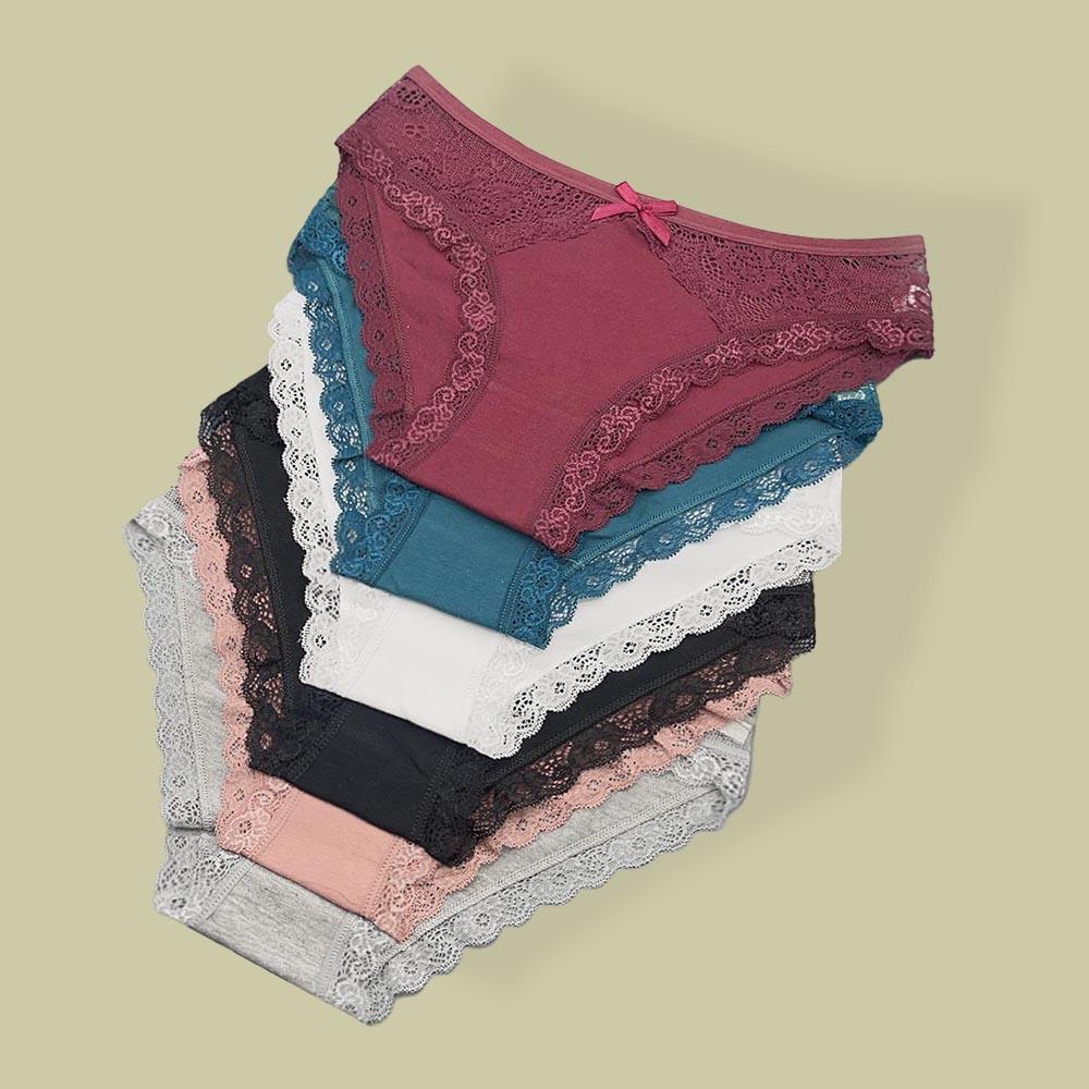 Moonflame 5 Pcs Underwear Girls Low Rise Cotton Briefs Sexy Lace Women's Panties