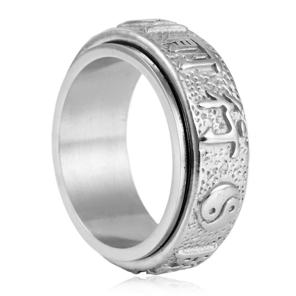 2026 European and American Fashion Religion Turns Six-character Mantra Ring, Retro Men's Ring