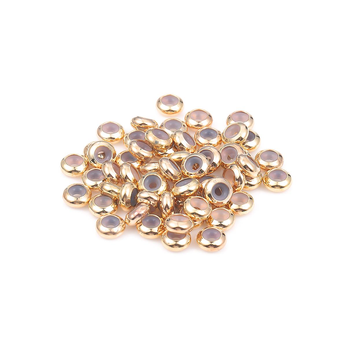 

10 шт. круглые бусины из нержавеющей стали, силиконовая резина, гладкая прокладка, фиксирующие стопорные бусины, подходят для браслета, ожерелья 7x3.1mm золотой