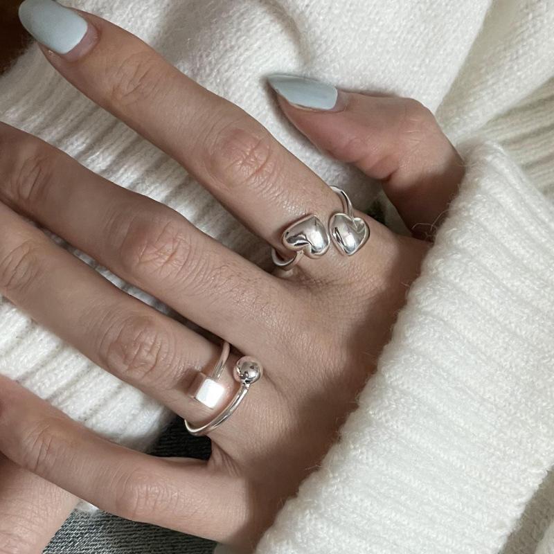 925 Sterling Silver Jewelry Simple Double Heart Geometric Rings for Women Wedding Party Jewelry For Girls Friend Gift