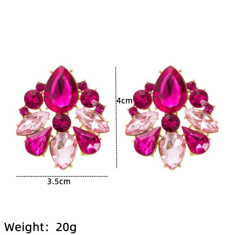 1 Pair Of Ins Wind Geometric Alloy Gold Plated Colored Glass Drill Fashion High Quality Sense Of Earrings