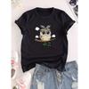 Cartoon Kawaii Owl Print T-Shirt, Short Sleeve Crew Neck Casual Top For Summer & Spring, Women's Clothing