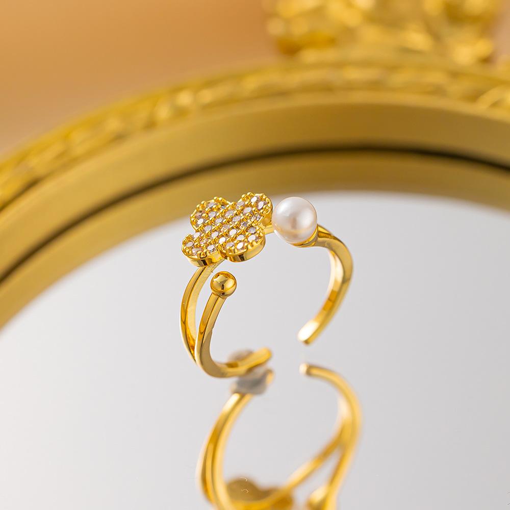 Exquisite super flash zircon ring for girls, light luxury, high-end sense opening adjustable ring, simple real gold electroplating