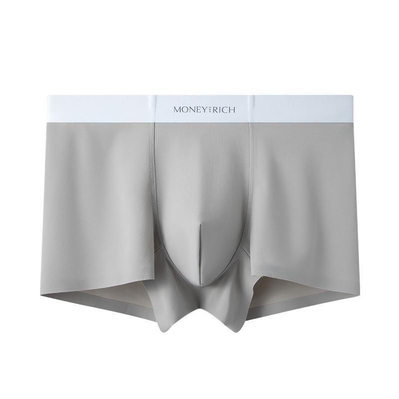 

New Style Soft Ice Silky Fiber Fabric Men s Simple Solid Color Stretchy Breathable Seamless Boxer Briefs 3XL сірий