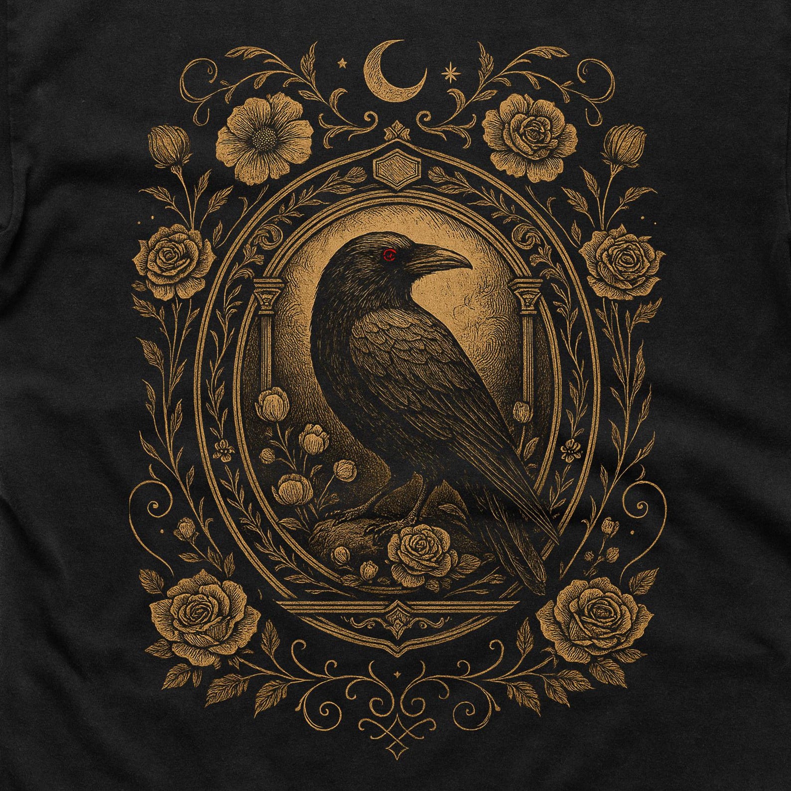 Vintage Gothic Raven T-Shirt, Unisex Tees, Retro Occult Moon Floral T-Shirt S