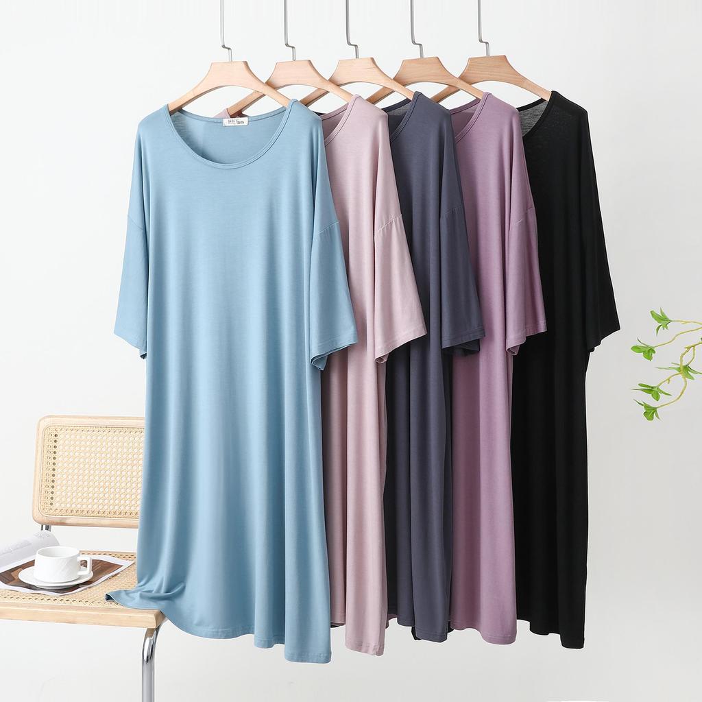 2025 Summer Women's Plus Size Cotton Thin Loose Round Neck Home Dress for Maternity