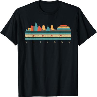 Chicago Flag Skyline Vintage Illinois City Retro Souvenir T-Shirt
