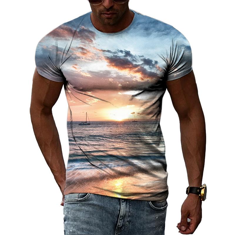 Ocean Wave Pattern T-Shirts Summer Fashion Beach Short Sleeve 3d Printed Top Loose Casual Round neck Holidaywear Mens Tees