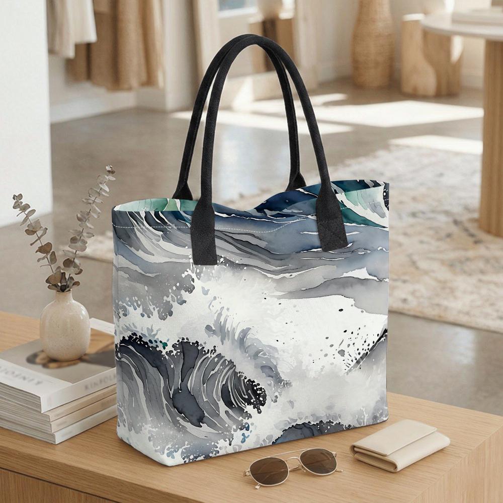 Watercolor Wave Tote Bag Fashion Large Capacity Shoulder Handbag for Daily Use