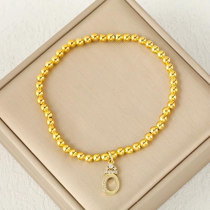 Fashion Round Bead 26 Crown Small Letter Bracelet Copper Plated Micro Inlaid Zircon High-end Jewelry