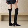 Krazing Pot Flock Autumn Winter Shoes Med Heels Size 43 Over-the-knee Boots Slip on Elastic Thigh High Boots