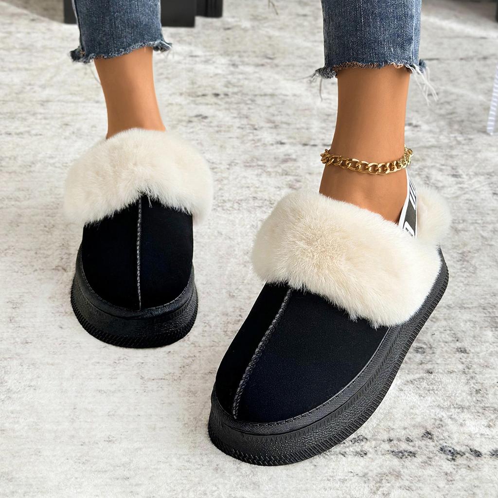 Women Cotton Slippers Winter Thick Bottom Half Slippers Thickened Fluff Lined Flat Shoes Women Platform Slip-On Slides Women