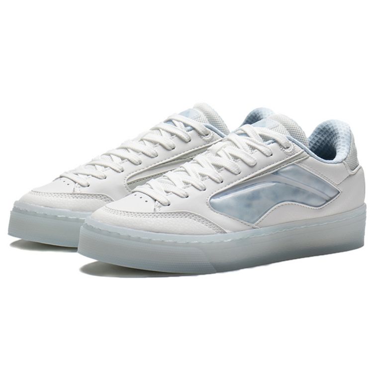 Li Ning We Wo Low Synthetic Leather Slip Resistant Durable Lightweight Low Top Skate Shoes Women Sneakers Frost-White AECS018-1
