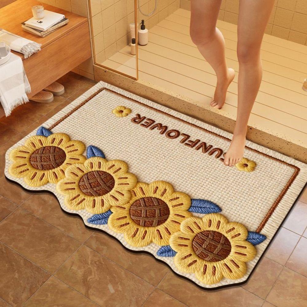 Roses/Sunflowers Bathroom Carpet Soft Floor Mat Creativity Entrance Carpet Table Bedside