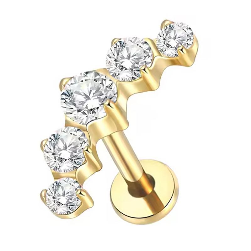 2Pcs Titanium 5 Cz Cluster Climber Stud Earrings 16G Daith Helix Tragus Cartilage Lobe Piercings Flatback Labret Stud Jewelry