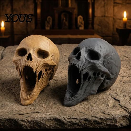 Gothic Skull Ornament Statue, 3D Printed Human Head Model for Home Aged Sculpture Decoration, Halloween Statues, Bookshelf and Desktop
