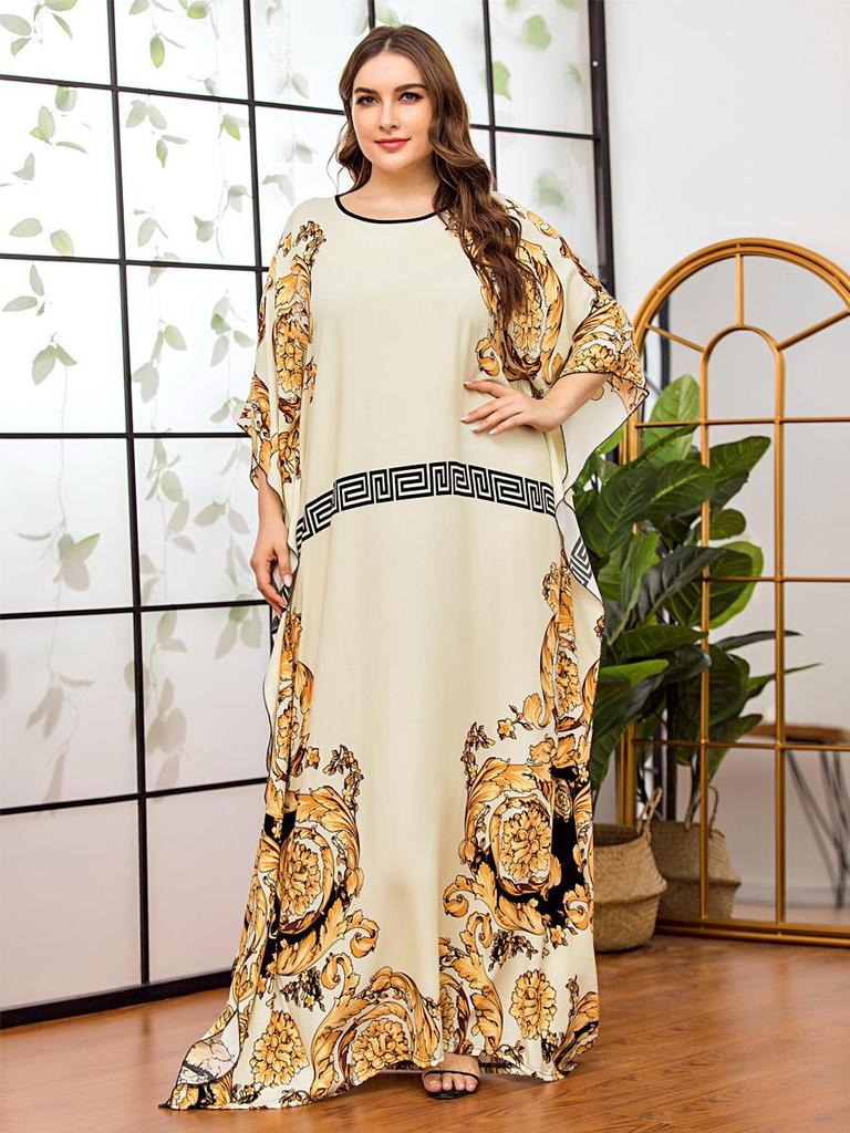 2024 Batwing Sleeve Plus Size Women's Islamic Print Top