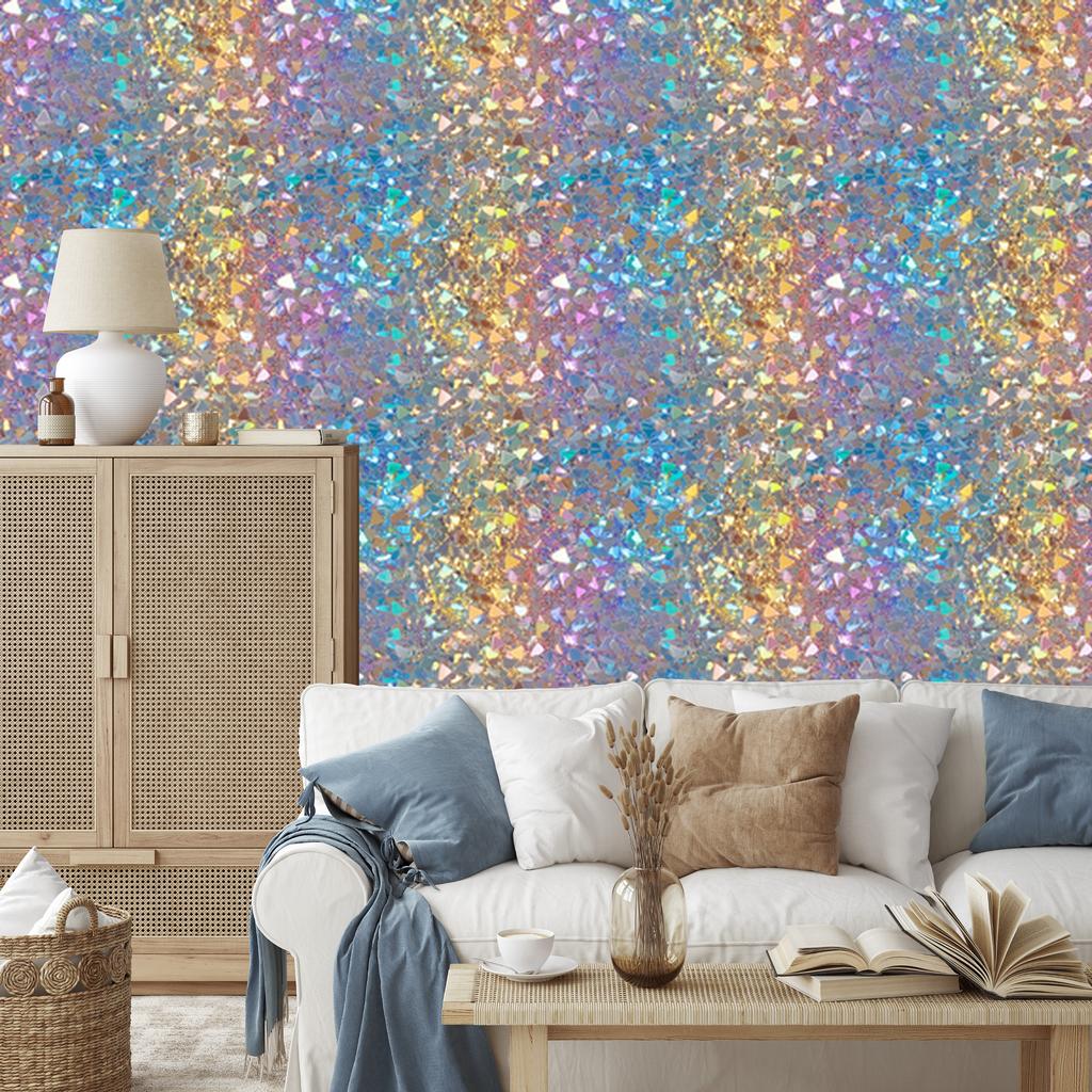 Iridescent glitter wallpaper in blue and beige for the living room and bedroom 50x1000