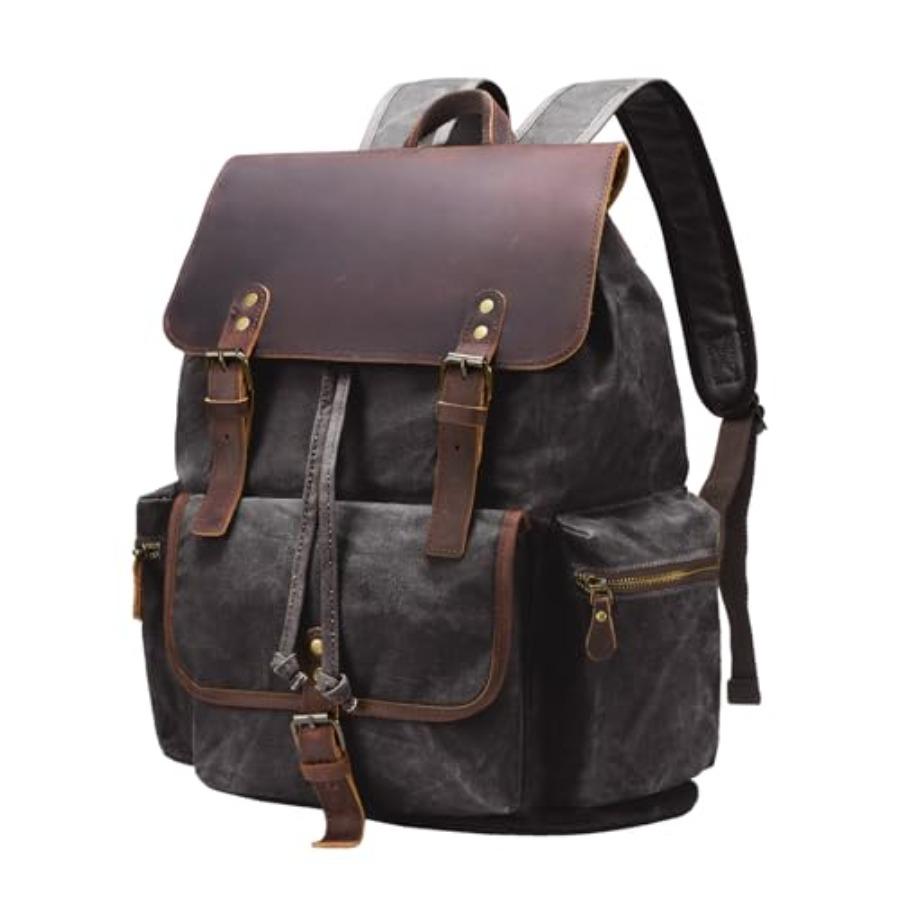 Vintage Waxed Canvas Backpack Casual Genuine