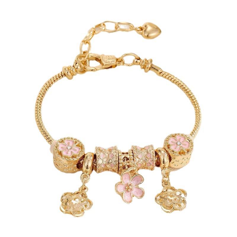 DIY Beaded Bracelet Making Kit with Sparkling Enamel Flower Charms and Metal Chain Accessories
