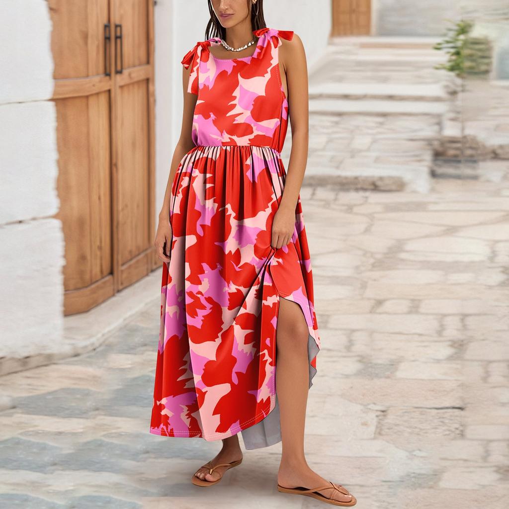 Women's Summer Fashion Tank Dress A-Line Sleeveless Casual Floral/Solid Pocket Dress