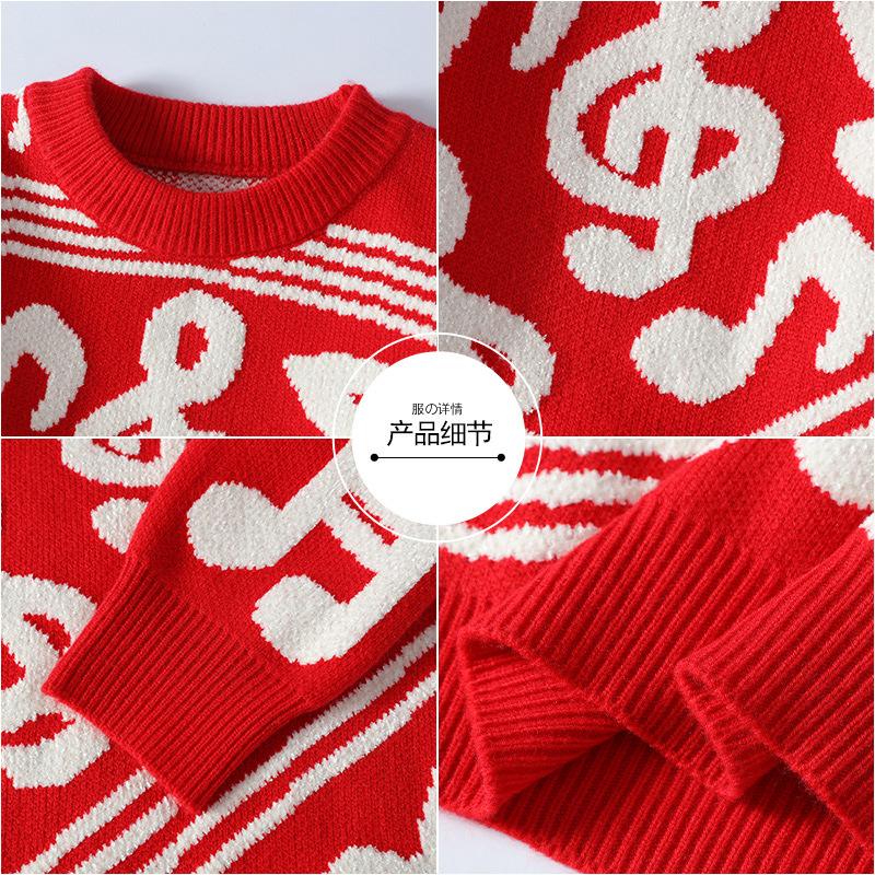 Hot Selling Winter New Fashion Music Towel Embroidered Jacquard Sweater Couple Knitwear
