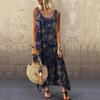 Women Summer Off Sholuder Round Neck Printed Big Swing Loose Casual Holiday Beach Long Dress
