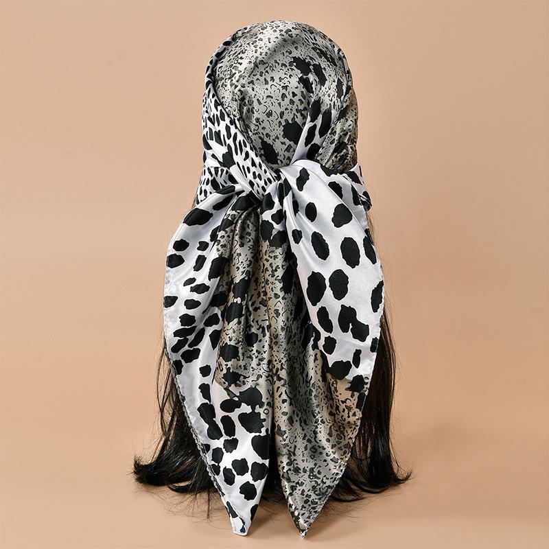 90*90cm Leopard Printed Square Scarf Women Luxury Designers Scarf Fashion Dot Headband Matte Soft Satin Hair Band Handkerchief