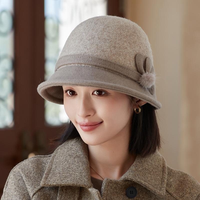 Woolen Bucket Hat Autumn and Winter Outdoor Leisure Windproof Warm Basin Hat Retro British Style Hat Women