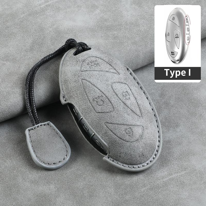 Leather Car Key Case Cover Shell Fob for Hyundai Grand Prix GN7 IONIQ6 Nuovo Kona Genesis Coupe Sonata Ix35 Protector Keychain