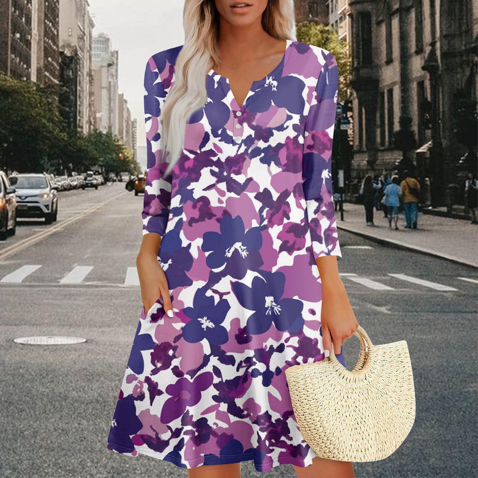 

Женское летнее платье, свободное платье с V-образным вырезом, рукавом три четверти и карманами XL