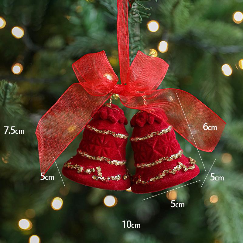 Red Flocking Christmas Bow Wreath Bell Christmas Tree Snowfall Elk Pendant Hanging Ornament Navidad 2025 Noel Home Party Decor