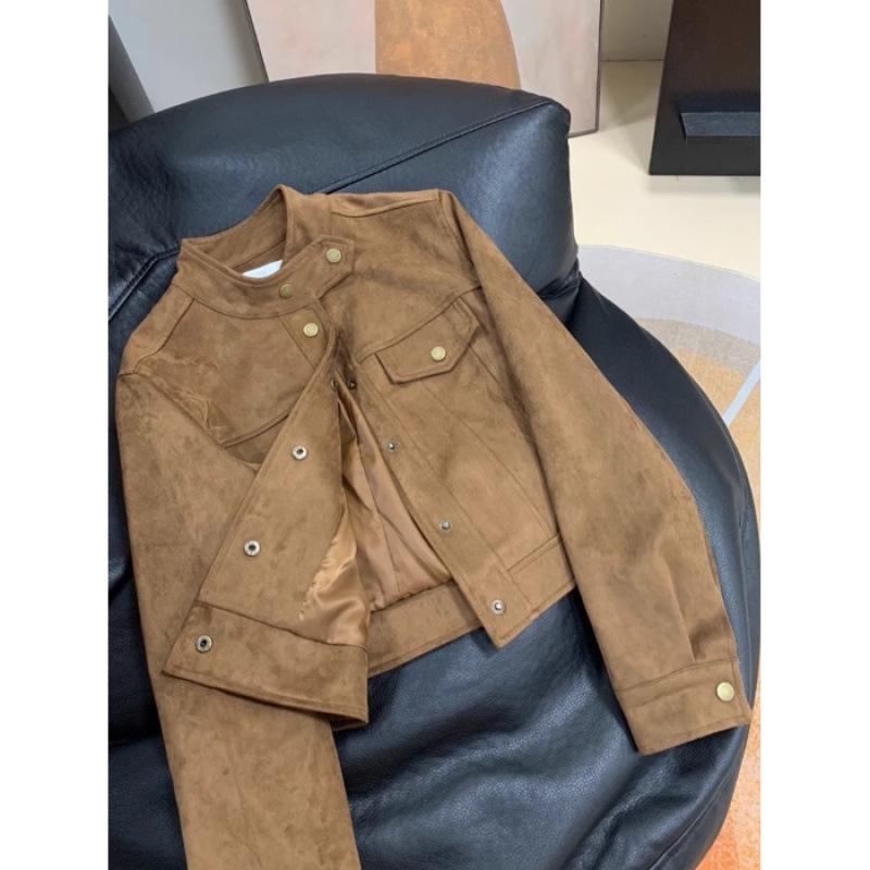 

Женская замшевая кожаная мотоциклетная куртка Maillard - осенне-зимний нишевый дизайн Medium