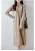 Women's Long Loose Pure Wool Knit Dress - Single-Breasted Round Neck for Autumn and Winter.