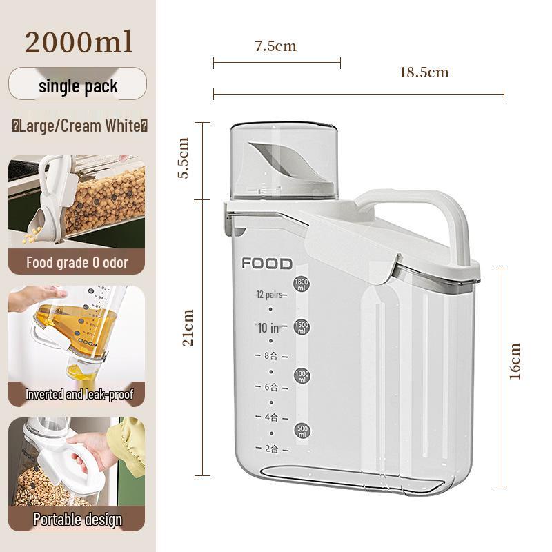 Transparent Portable Sealed Container with Measuring Cup for Grain, Cereal, Rice, Cat Food - Moisture & Insect Proof Kitchen Storage.