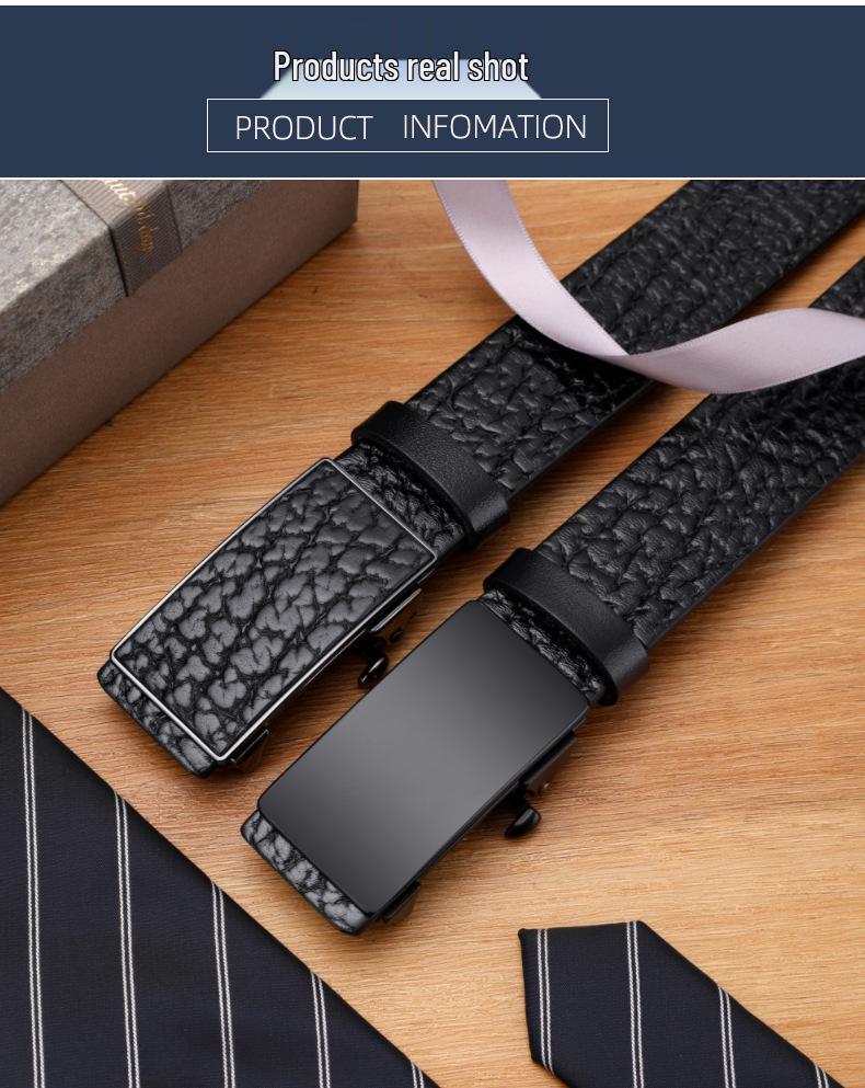 Herren-Gürtel aus echtem Leder mit Automatikschließe - Erste Schicht Rindsleder, Büffelprägung, Für junge und mittelalte Männer, Trendiges Design.