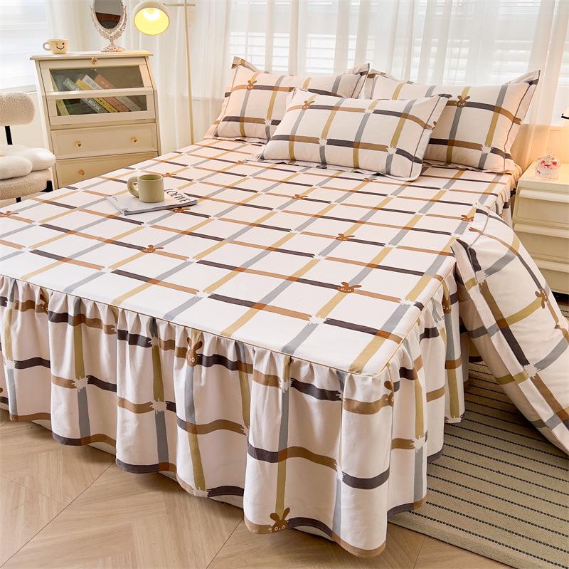 Cotton Flannel Bed Skirt & Fitted Sheet Set - 3 Pieces 150*200cm Cotton Flannel Bed Skirt