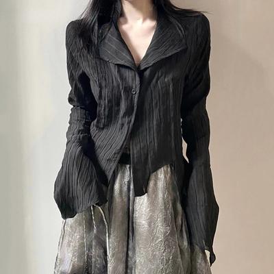 Karrram Gothic Black Shirt Dark Aesthetic Blouse Women Irregular Designer Clothes Emo Alt Clothes Grunge Tops Y2k