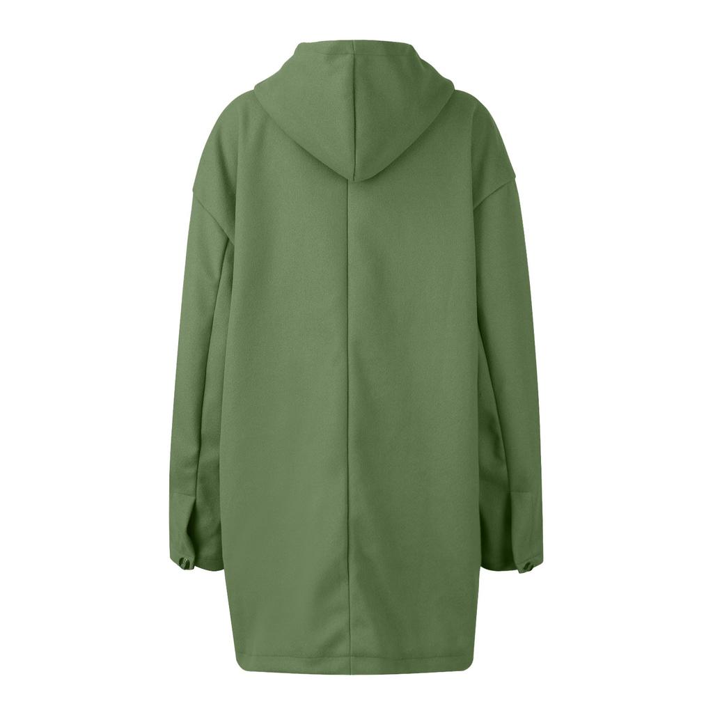 Ensfarget jakke for kvinner Uformell Loose Fit Button Coats But Up Langermet Yttertøy med lomme, hetteovertrekk