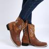 Plus Size Women's Mid Calf Boots 2026 Autumn European and American Style V Embroidery Sunflower Design Fashion Boots for Woman