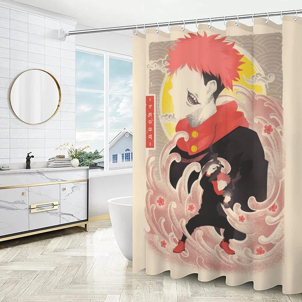 Things for the Bathroom Accessories Sets Luxury Jujutsu Kaisen Folding Partition Shower Curtain Waterproof Curtains Bath Quarto