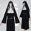 Halloween Nun Cosplay Costume Gothic Robe With Hood Cross Belt Role Play Party