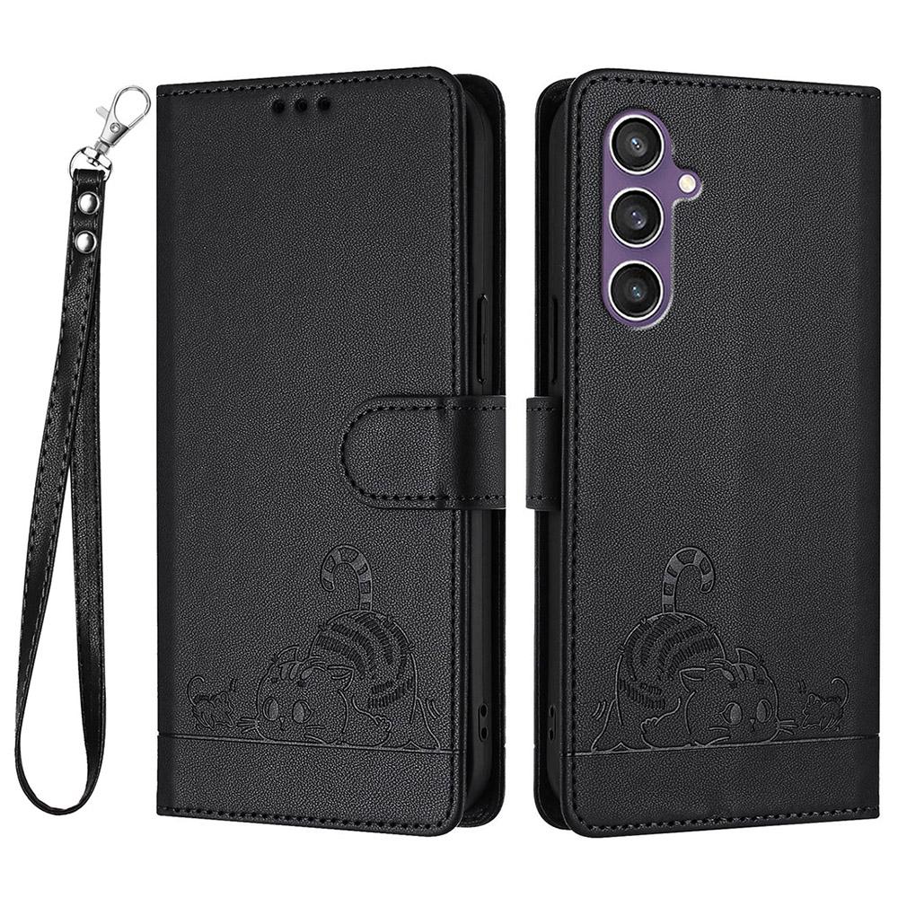 For Samsung Galaxy S23 FE Case with Strap RFID Blocking Leather Wallet Phone Cover Cat Mouse Pattern