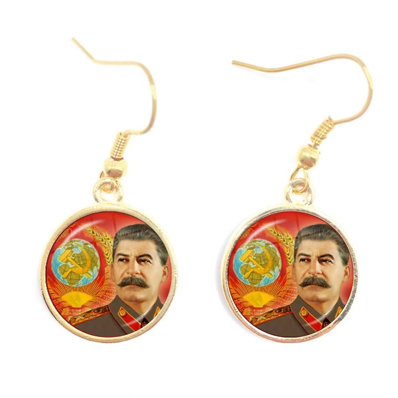 Soviet USSR Stalin Lenin Drop Earrings Classic Red Star Hammer Sickle Communism Emblem CCCP Glass Cabochon Ear Jewelry For Women