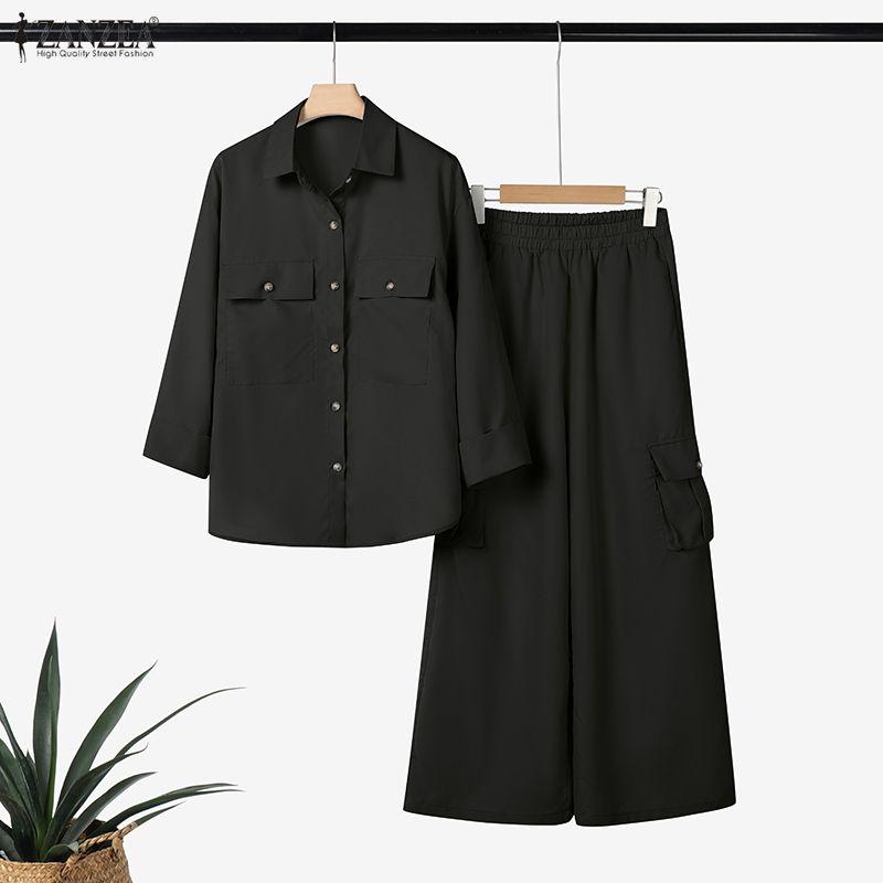 ZANZEA Lässiges zweiteiliges Anzug-Set für Damen mit langärmeliger Bluse und Hose