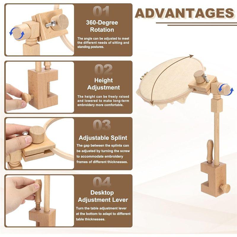 A74E-Adjustable Rotated Beech Wood For DIY Art Craft,Needlework Projects With 6" & 8" Embroidery Hoop