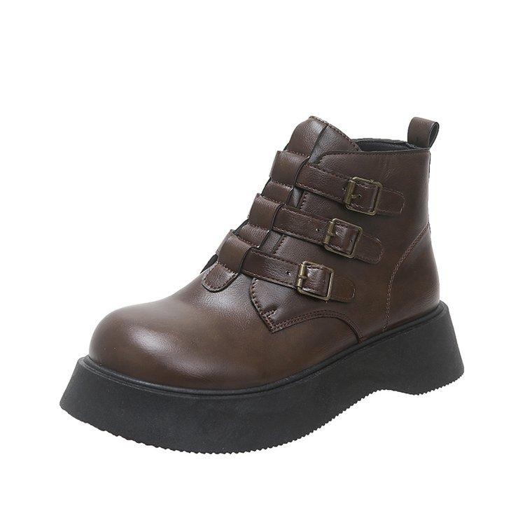 Fashion Retro British Style 2025 Autumn Fashion New Bohemian Style Big-head Ankle Boots Muffin Thick Soled Side Zipper Boots for Women