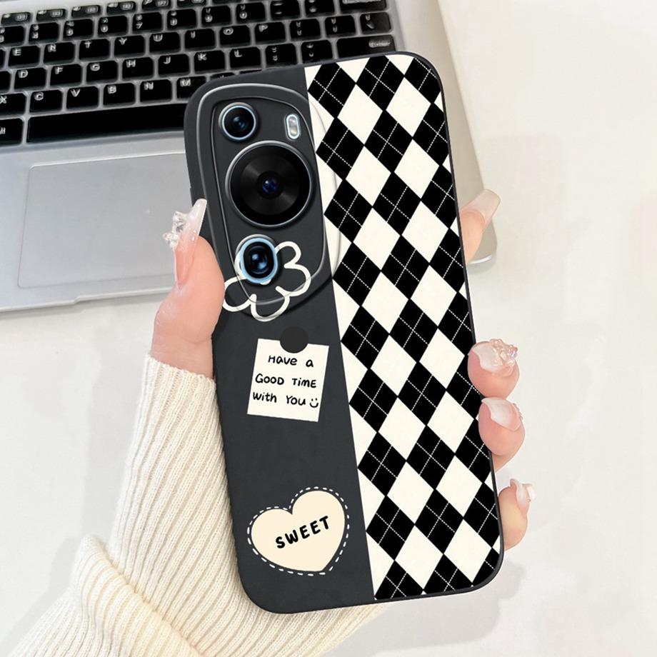 For Huawei P60 Art / P60Pro / HuaweiP60 Case Liquid Silicone Soft TPU Back Cover Phone Funda Gothic Black Night Bumper Panda Bag